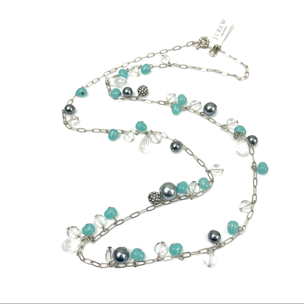 J. Crew Long Beaded Sliver Chain Necklace